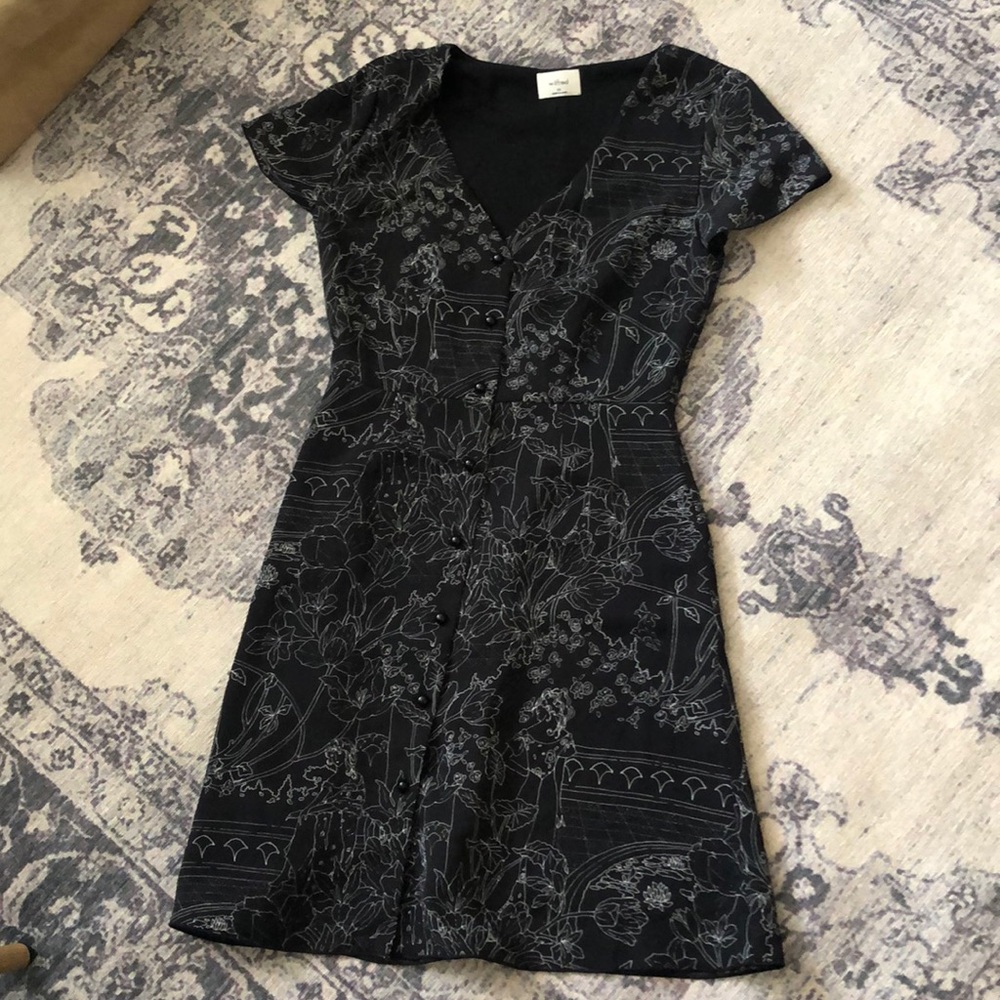 Wilfred Black Floral Print Button Down Dress